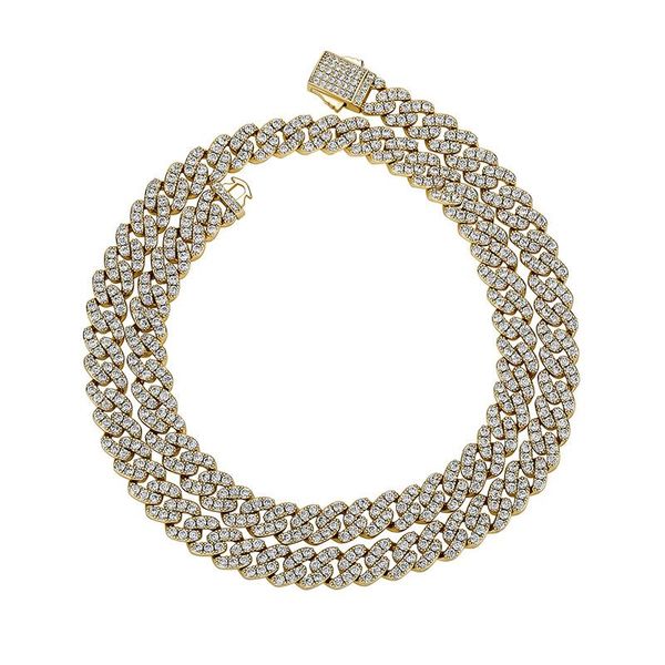 

chains hip hop 3a+ cz stone paved bling out 9mm solid round cuban miami link chain chokers necklace for men rapper jewelry, Silver