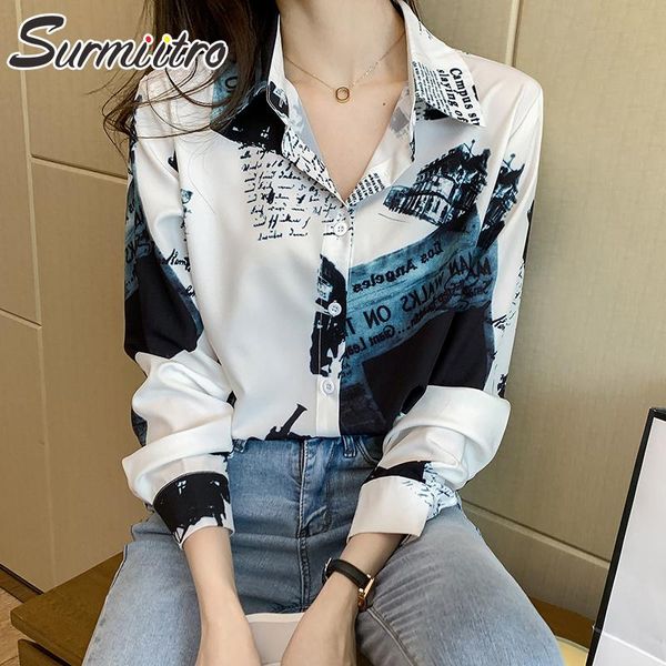 

women's blouses & shirts surmiitro vintage leopard shirt women 2021 spring autumn long sleeve korean loose feminine blouse female chemi, White