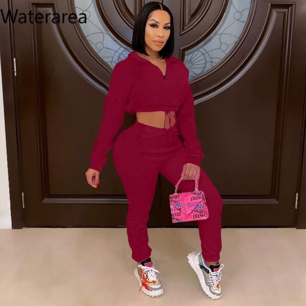 

women's two piece pants waterarea solid sets casual zippers short sweatshirt pencil 2pcs suit slim trousers suits autumn winter 2021, White