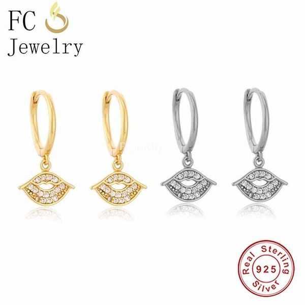 

hoop & huggie 925 sterling silver lady lip mouth mix zircon piercing earring for women accessories exquisite brincos 2021 fashion, Golden;silver