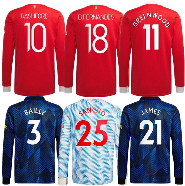 

manchester long sleeve full #7 ronaldo 2021 2022 utd soccer jerseys b. fernandes martial rashford 21 22 man football shirts home away third, Black;yellow
