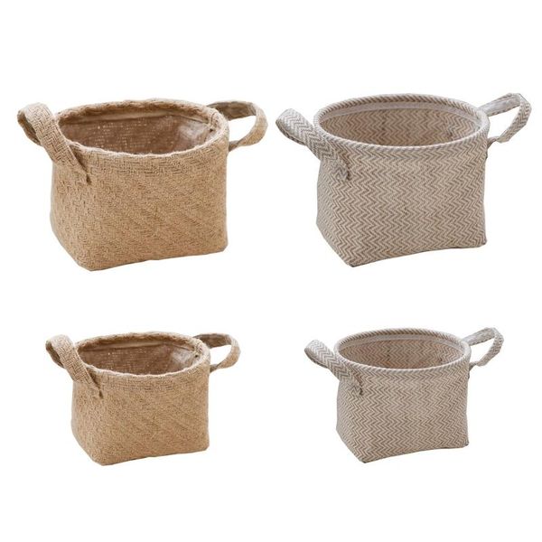 

storage baskets q1fd rustic style woven jute cloth basket braided rope caddy bin with handles decorative flower pot kids toys sundries