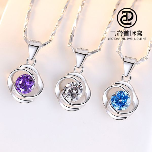 

s999 full silver rose rotating love pendant necklace japan and south korea simple versatile fashion chain for girlfriend