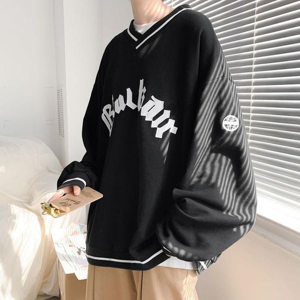 

women's hoodies & sweatshirts 2021 hip-hop v-neck letter printing oversized harajuku couple hoodie fashion all-match sweatshirt for men, Black