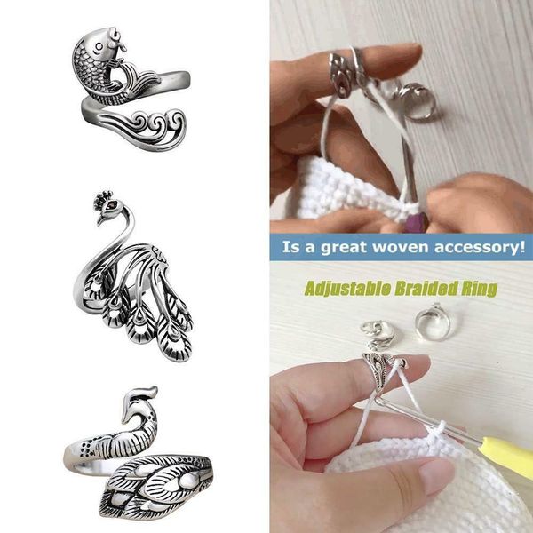 

designer rings adjustable knitting loop crochet ring for women tool finger wear thimble sewing accessories gift, Golden;silver