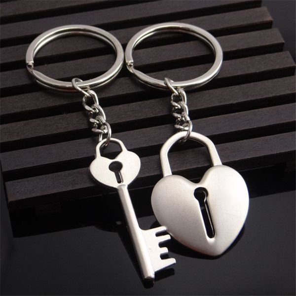 

10pieces/lot new 2pcs/set love lock heart keyring couple keychain key ring new fashion valentines day wedding gift for friends, Silver