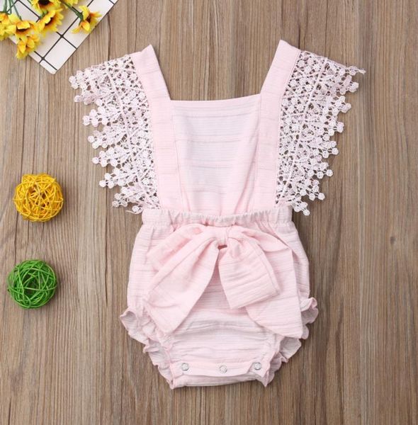 

rompers toddler infant girls summer romper square neck floral lace patchwork sleeveless jumpsuit with bandage bowknot sweet baby, Blue