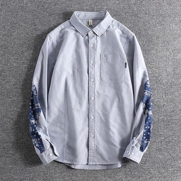 

men's casual shirts men clothing 2021 spring autumn printed splicing long sleeve shirt washed oxford textile youth, White;black