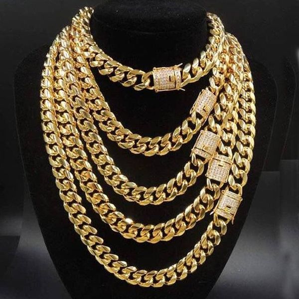 

chains granny chic 8/10/12/14/16/18mm 7-40inch men boys 316l stainless steel curb cuban link miami chain cz diamond necklace jewelry, Silver