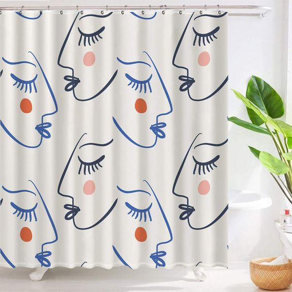 

line abstract faces shower curtain waterproof fabric curtains 72 x 78 inch