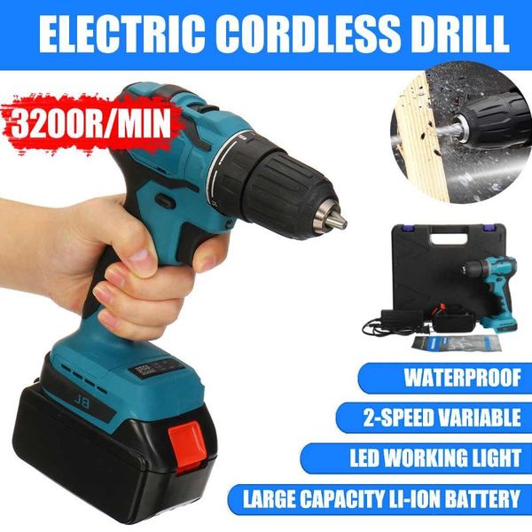 

professiona electric drills 3200/min 48v cordless impact drill 450nm torque driver kit screwdriver brushless power tools 6500mah battery wit