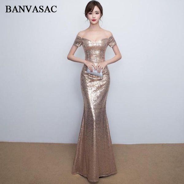 

party dresses banvasac 2021 sweetheart sequined off the shoulder mermaid long evening short sleeve backless prom gowns, White;black