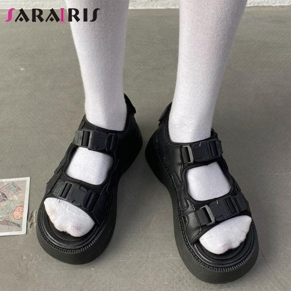 

sandals sarairis ins girls buckle platform women solid casual punk leisure trendy cool fashion shoes, Black