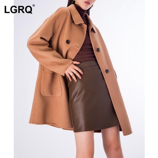 

women's wool & blends [lgrq] black double breasted texture fit woolen coat parkas long sleeve women fashion tide autumn winter 2021 19d
