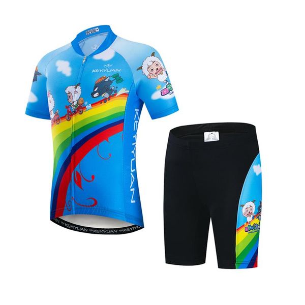 

racing sets keyiyuan kids cycling jersey set boy girls outdoor mtb clothing road short sleeve bike suit fietskleding voor kinderen, Black;blue