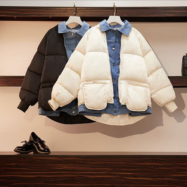 

women's down & parkas 2021 winter large size loose denim jacket thick cotton plus 4xl parka coat women, Black