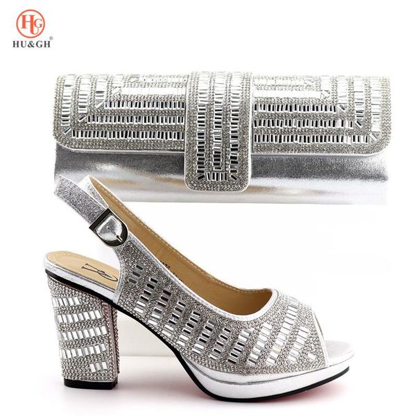Отсуть туфли серебряный цвет вечеринка итальянская с подходящей сумкой африканская обувь и набор дизайн для свадьбы