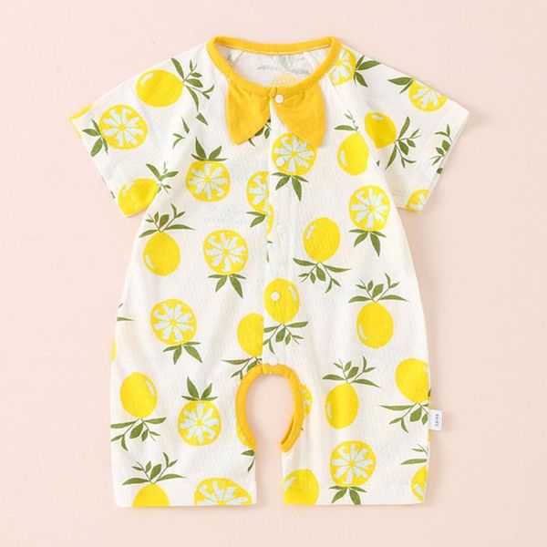 

summer baby boys girls romper lemon fruit print bow jumpsuit short sleeve clothes cotton born infant girl jumpsuits, Blue