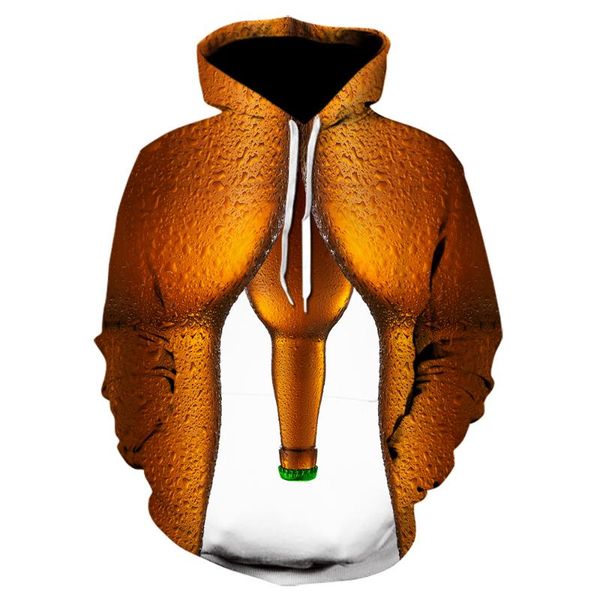 

men's hoodies & sweatshirts 2021 3d hooded sweatshirt beer printing casual fashion streetwear pullover spring sportswear, Black