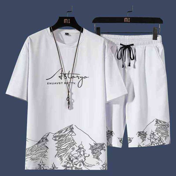 

summer new men's sports suit short-sleeved t-shirt breathable sweatshirt fashion sportswear quick-drying track suit jogging suit g1209, Gray