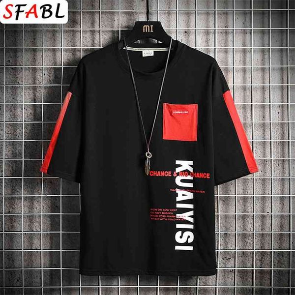 

sfabl summer youthful fashion men's t-shirt solid color streetwear black t shirt male hip hop tshirt brand 210706, White;black