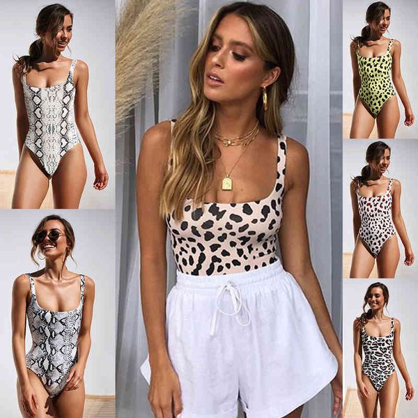 

leopard 2021 snake women's one piece swimsuit, White;black