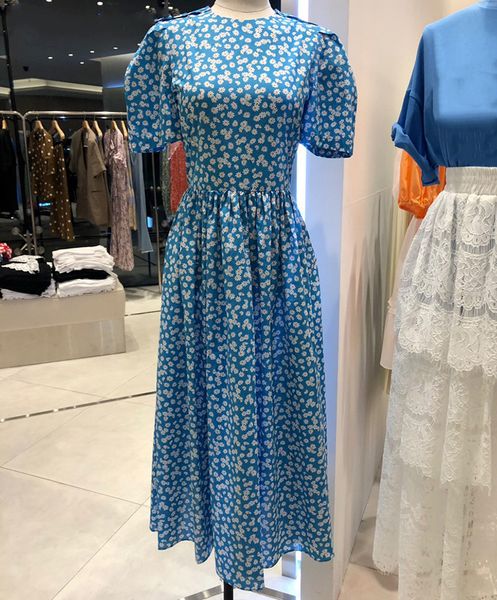 

temperament slim waist woman print dress sweet puff short sleeve women dresses chic folds designed vestido de mujer 210514, Black;gray