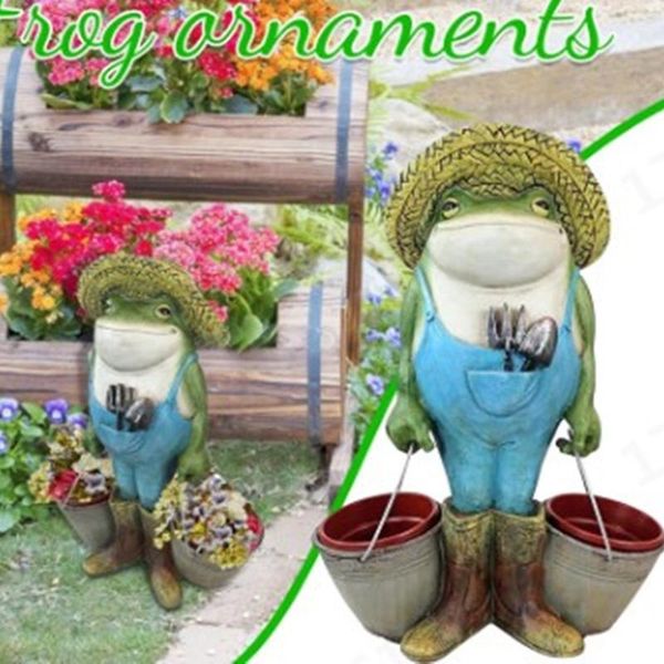 

resin frogs garden statue decoration holding baskets of flowers gnome statues outdoor decor for yard lawn patio decorative objects & figurin