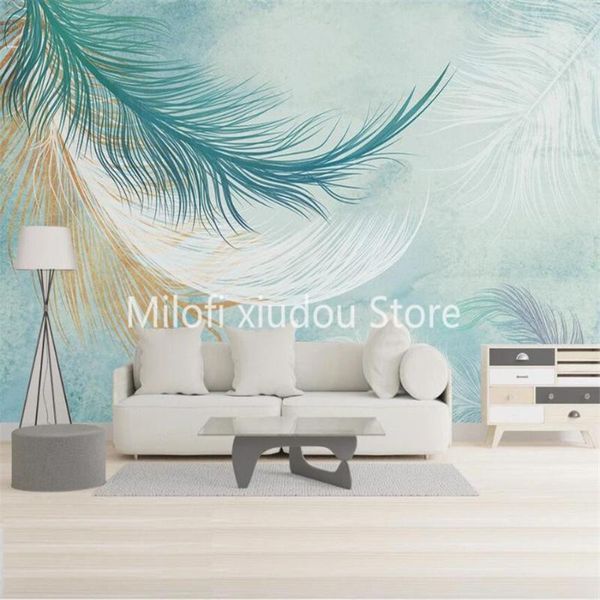 

wallpapers milofi custom 3d wallpaper mural nordic minimalist watercolor feather bedroom living room background wall decoration painting wa
