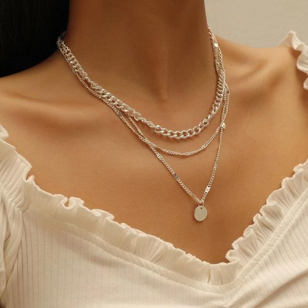 

pendant necklaces ins fashion clavicle necklace creative simple silver color iron multi-layer female women jewelry birthday gift collar