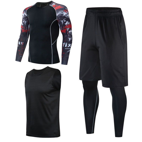 

summer sports suit long-sleeve short-sleeve outdoor trousers shorts four-piece men's track tracksuits, Gray