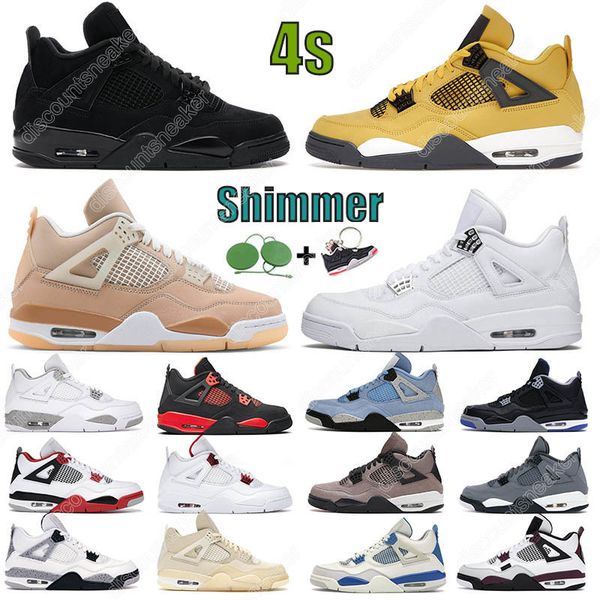 

mens 36-45 basketball 4s shoes metallic red thunder shimmer white oreo motorsports royalty alternate rasta neon green glow men women trainer, Black