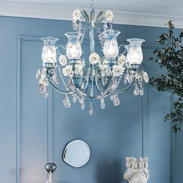 

pendant lamps korean rural chandelier northern europe mediterranean ceramic living room dining flower and grass crystal