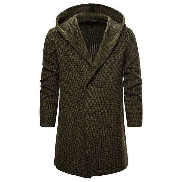

men's sweaters autumn cardigan sweatercoat men loose hooded knitwear sweater trend clothing long army green/khaki, White;black
