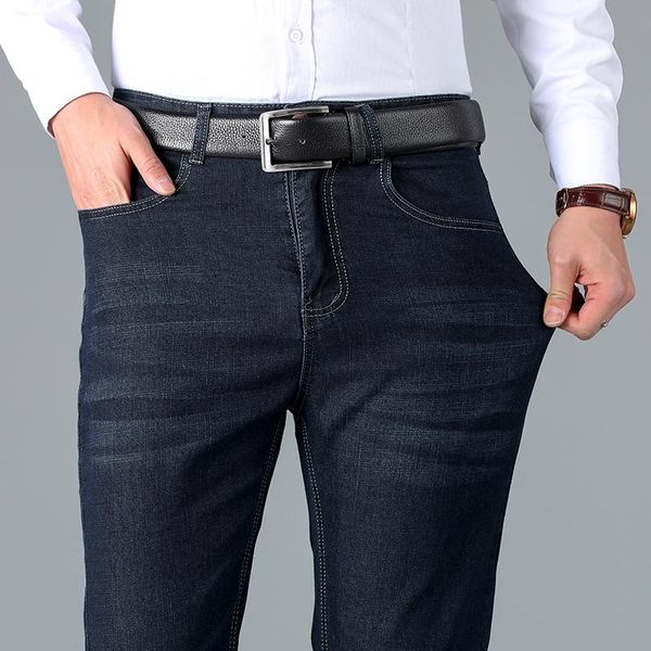 

men's jeans dark blue for men 2021 elastic denim trousers classic masculino business casual fashion pants plus size spring autumn thin