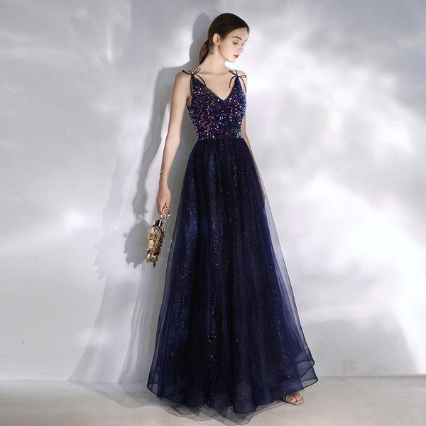 

lady elegant long banquet gown v-neck backless prom dresses exquisite sequins bow trim temperament evening party dress ethnic clothing, Red