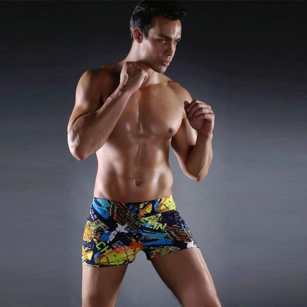 

men's swimwear print men summer swimming surf shorts swim trunks high elastic seaside sports boxer beach swimsuit