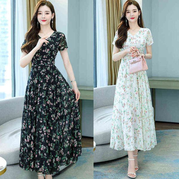 

woman casual dresses bohemian v-neck chiffon dresses with slim waist women's summer 2022 style beach skirt, Black;gray