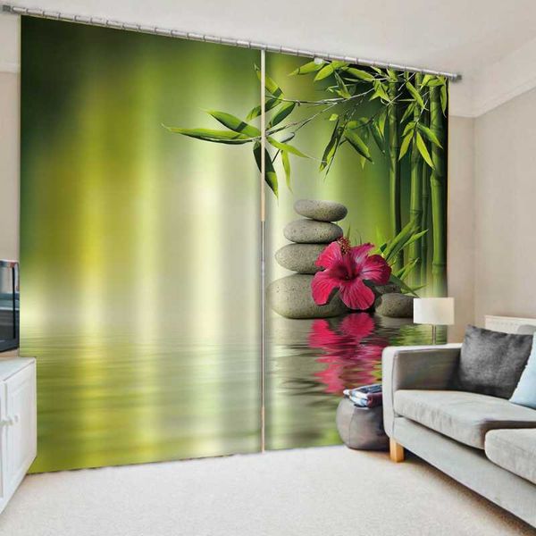 

bamboo curtain green curtains for living room bedroom blackout stone flower girls window 3d & drapes