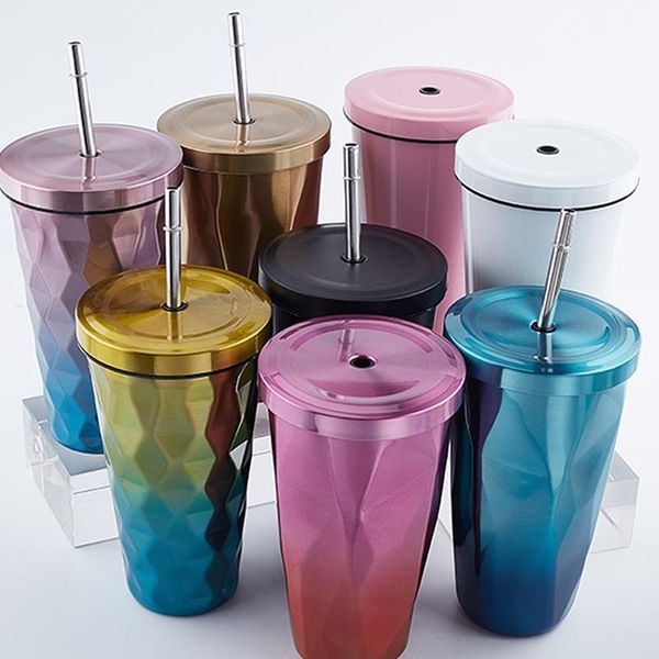 

mugs double layer stainless steel coffee bottle with straw beer cup water mug travel