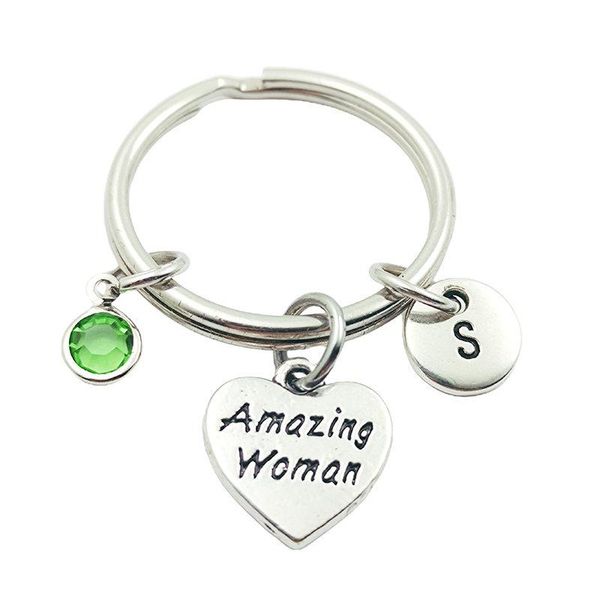 

keychains amazing woman initial letter birthstone keyrings creative fashion jewelry women gifts accessories pendants, Silver