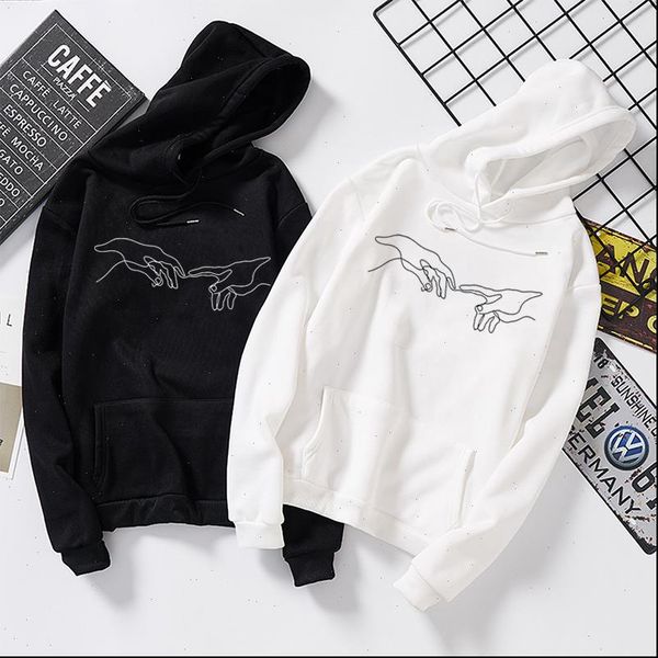 

fashion hands print womens sweatshirts long sleeve pink jumper hooded pullover drop, Black