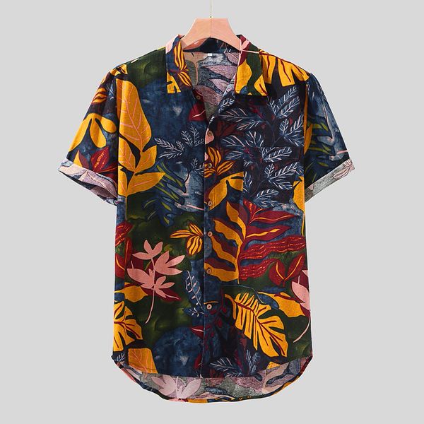 

shirt mens vintage hawaiian pocket short sleeve turn down collar loose shirts printed linen blouse shirts for men, White;black