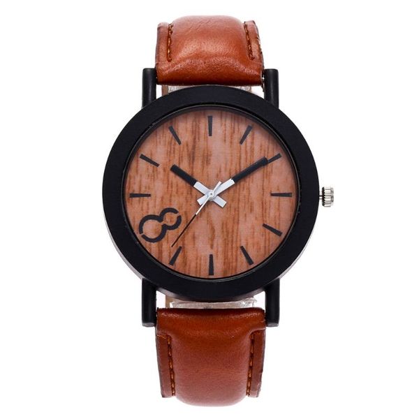 

simple women casual watches quartz watch round dial faux leather wood grain gifts men ll@17 wristwatches, Slivery;brown