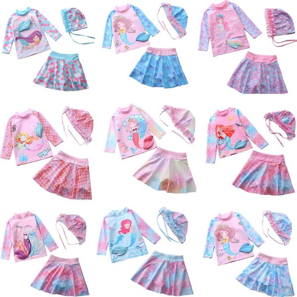 

17 styles kids 3 two-pieces long 3d mermaid pineapple flamingos swimwear girls bodysuit swimsuits kid bikini ruffle beach sport bathing suit, Blue