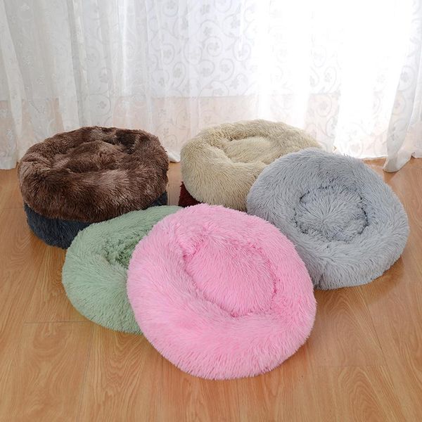 

kennels & pens pet dog bed warm fleece round kennel house long plush winter pets beds for dogs cats soft sofa cushion mats 35-100cm