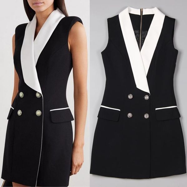 

casual dresses v neck color matching vest sleeveless slim professional women s dress work clothes ol, Black;gray