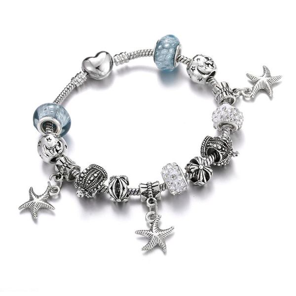 

charm bracelets chic women bracelet shiny stars beads heart snap chain womens bangles girls fit luxury jewelry birthday gift diy, Golden;silver