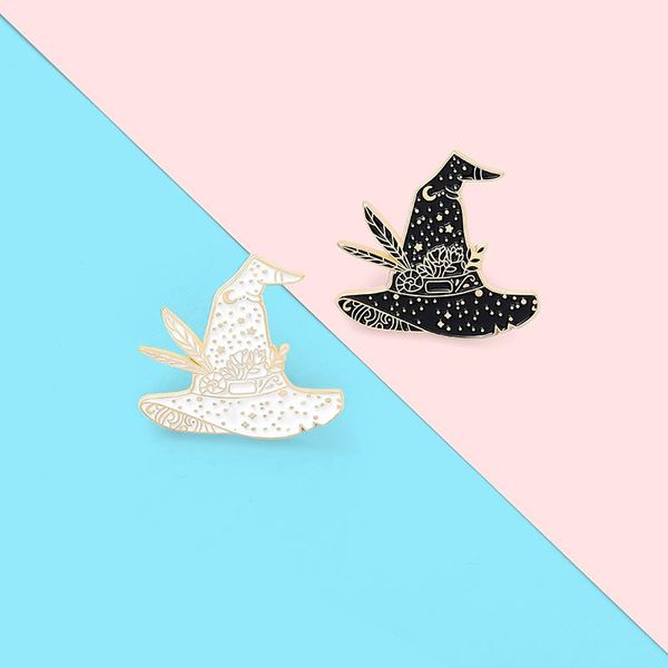 

pins, brooches black and white wizard magic hat enamel pin couple badges cartoon pins halloween gifts for friends jewelry wholesale, Gray