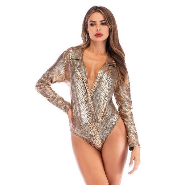 

women's jumpsuits & rompers bonjean bodysuit autumn elegant female deep v leopard long sleeve retro fashion clothing, Black;white